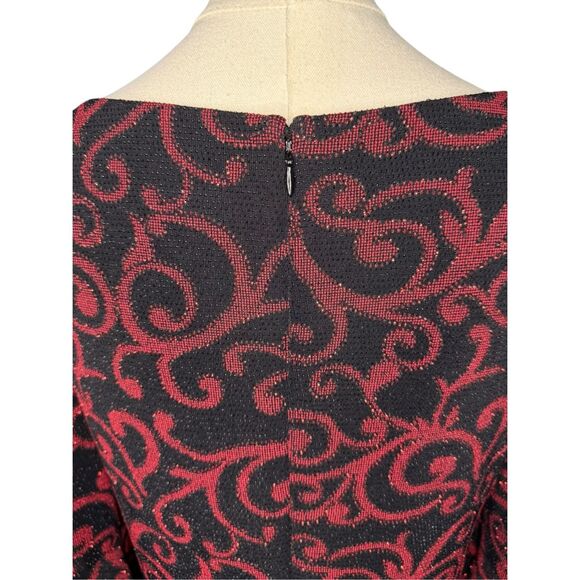 Jessica Howard Women’s 10 Evening Midi Dress Red Black Sparkle Holiday Party - Picture 6 of 9